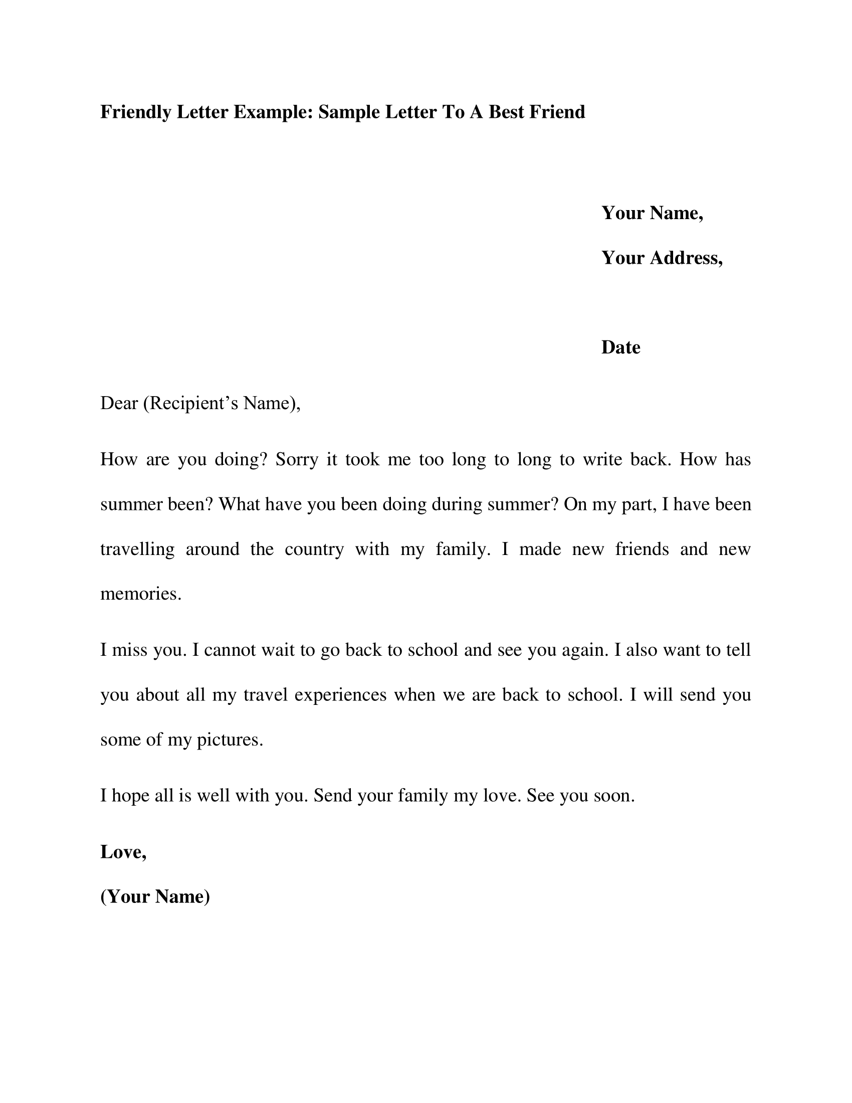 Friendly Letter Example Sample Letter To A Best Friend Iwriteessays